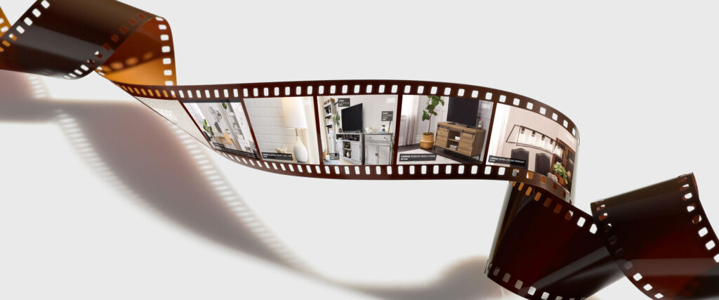 Roll of film showing frames by frame parts os the portfolio